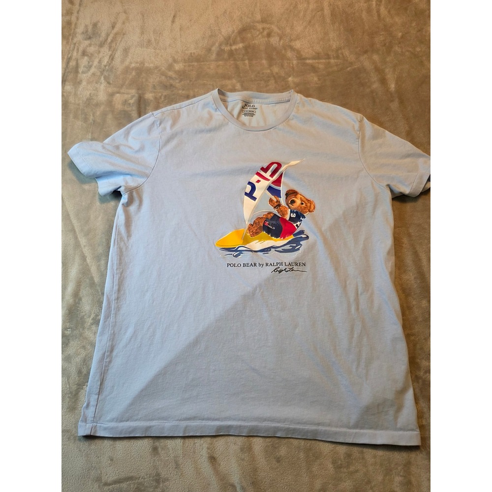 Polo Ralph Lauren Polo Bear Sailing T-Shirt Mens Large Light Blue Graphic Tee